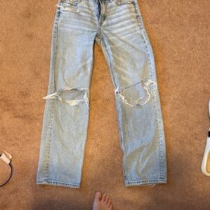American Eagle Outfitters Light Blue Ripped Straight Leg Jeans